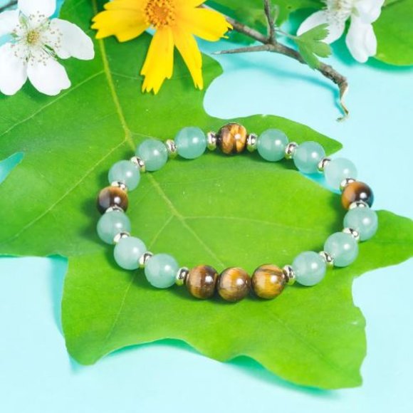 10mm Green Aventurine & Tiger Eye 'Optimism' Stretch Bracelet - Picture 3 of 7